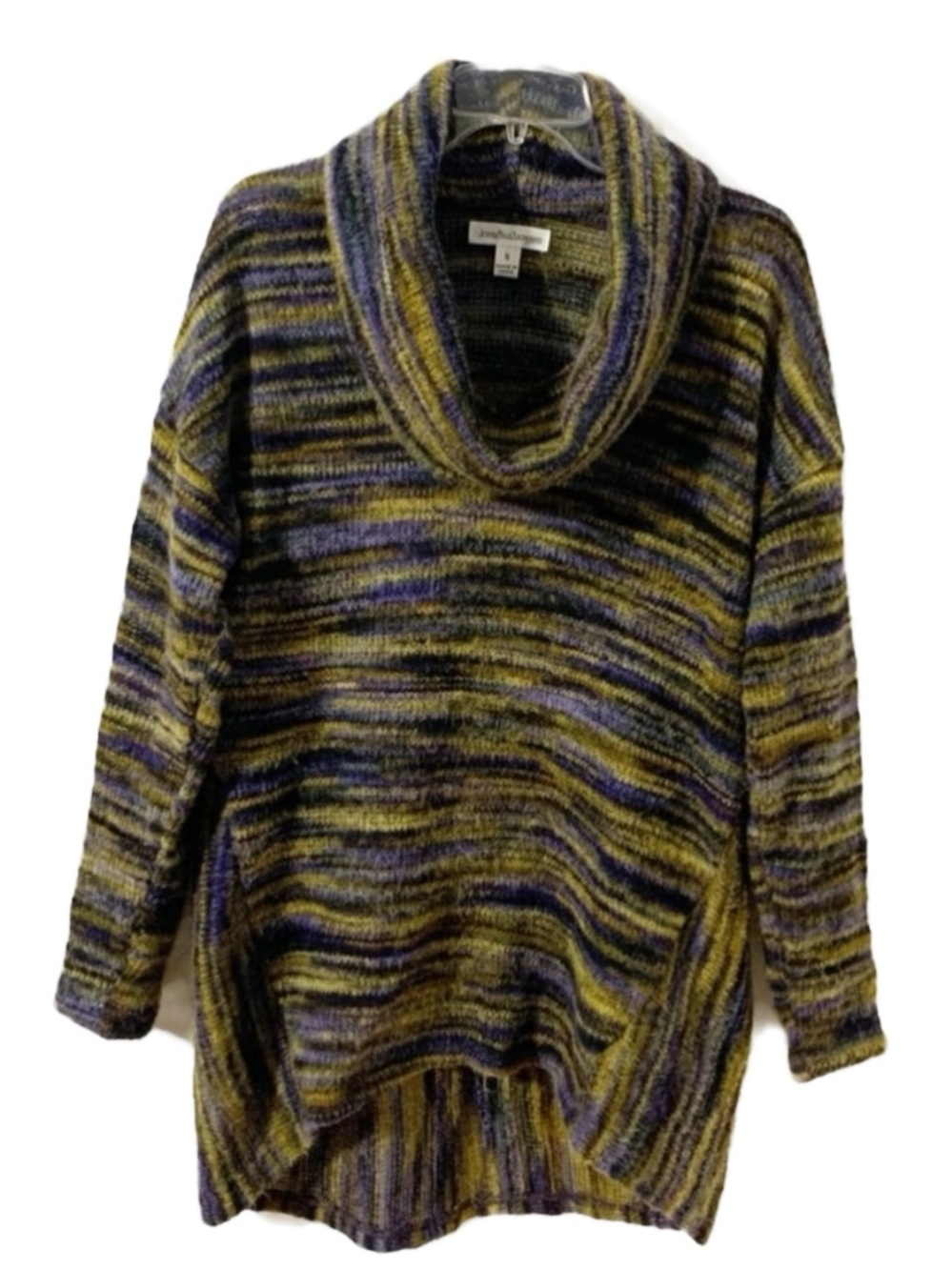 JohnPaulRichard Cowl Neck Hi-Lo Feathered Multi Colored Long Sleeve Sweater